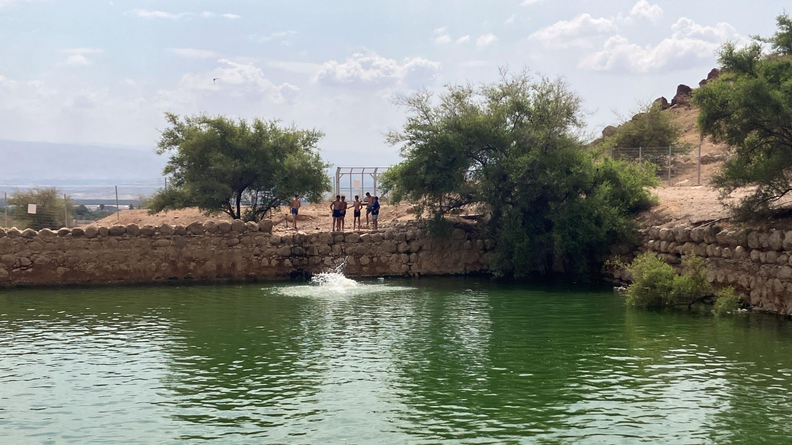 Image caption,Israeli settlers diverted a Palestinian village's water to fill a pool in the Jordan Valley this summer