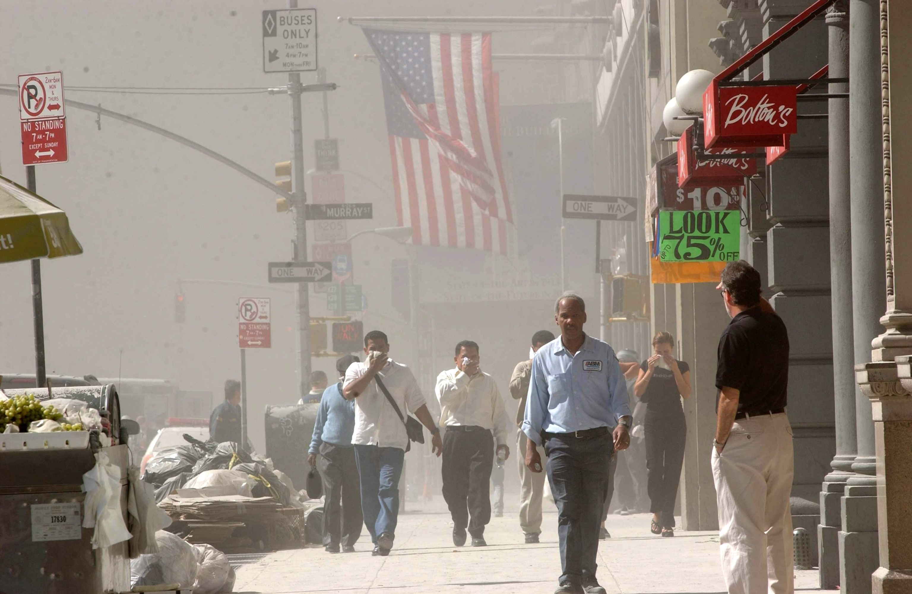 People rush away from the collapsing World Trade Center September 11, 2001.Spencer Platt/Getty Images