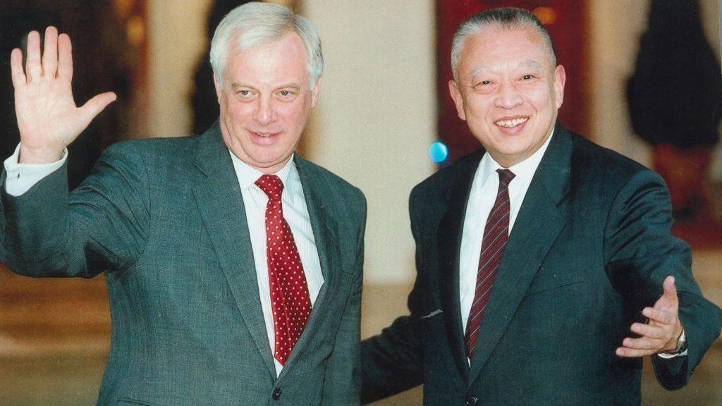 Image caption,Tung Chee-hwa (right) took over from the last British governor Chris Patten in 1997