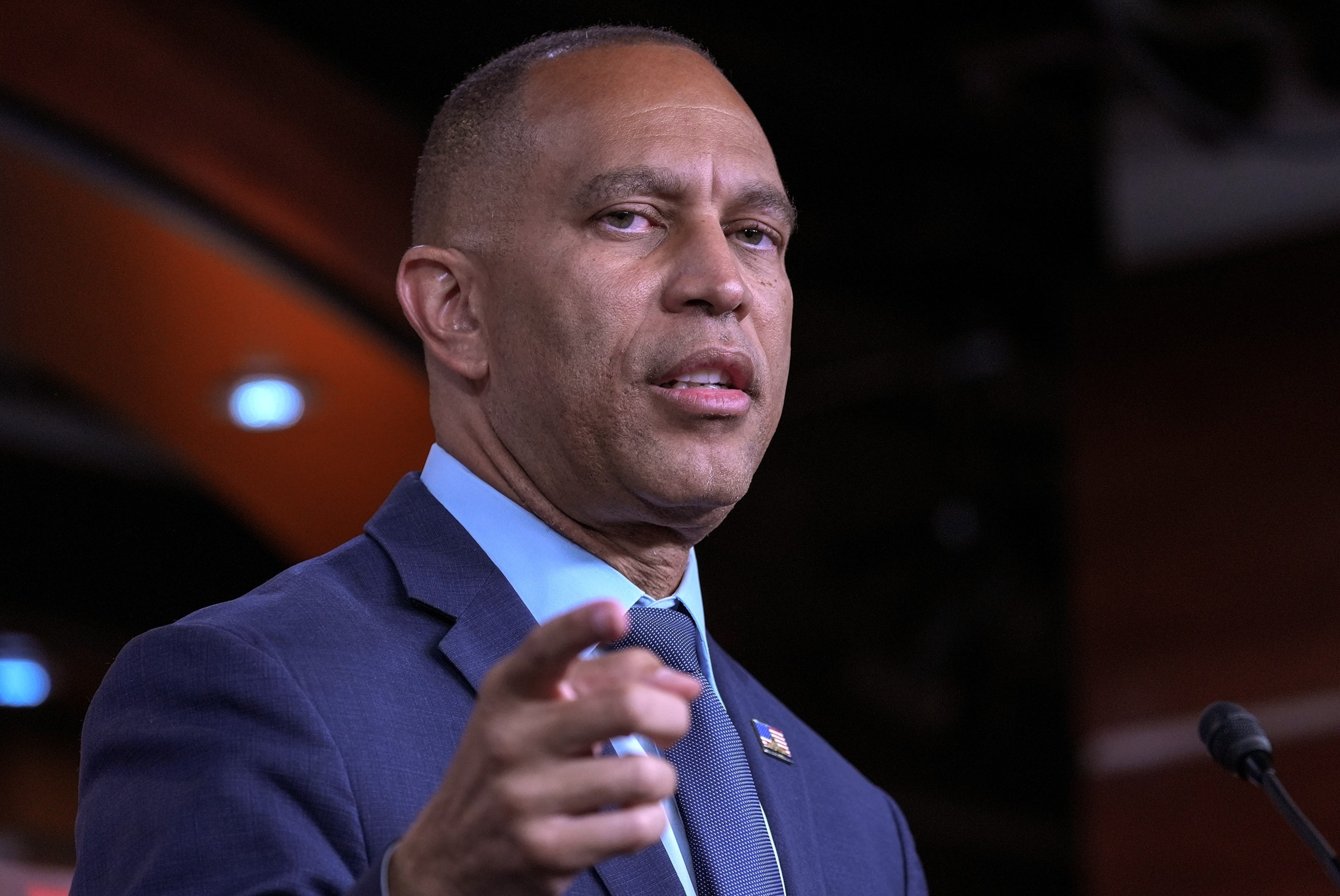 House Minority Leader Hakeem Jeffries, D-N.Y., speaks during a news conference on Capitol Hill, Sept. 3, 2026, in Washington.Mariam Zuhaib/AP Photo