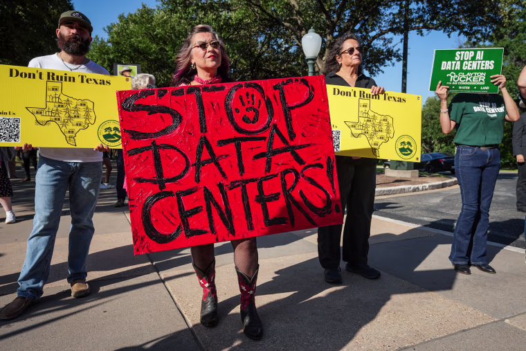 Protesters fight data center expansion at a rally in Austin, Texas.Jay Janner / The Austin American-Statesman via Getty Images file