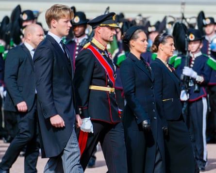 Norway’s Prince Sverre Magnus, King Haakon VIII, Crown Princess Ingrid Alexandra, and Princess Martha Louise.Photograph: Ole Berg-Rusten/EPA