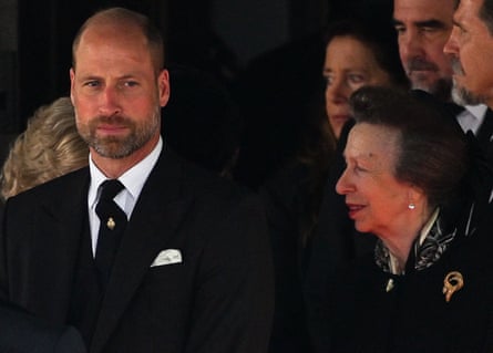 The Prince of Wales and Princess Anne leaving the funeral service.Photograph: Dylan Martinez/Reuters